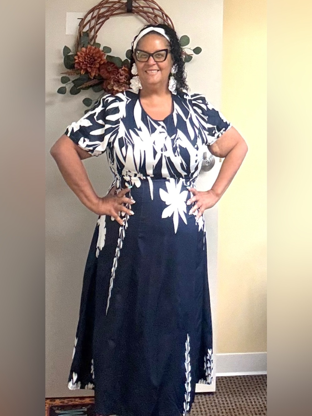 SHEIN Navy and White Floral Maxi Dress